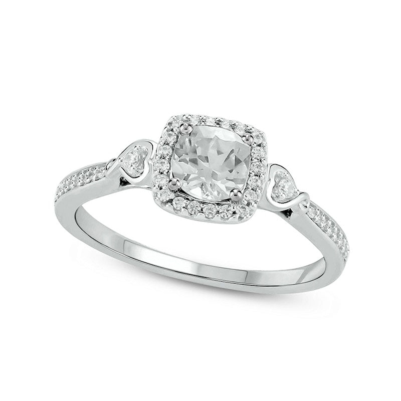 Image of ID 1 50mm Cushion-Cut White Lab-Created Sapphire and 017 CT TW Diamond Frame Engagement Ring in Sterling Silver
