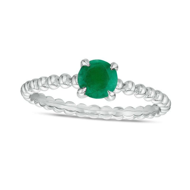 Image of ID 1 50mm Emerald Beaded Comfort-Fit Stackable Ring in Solid 10K White Gold - Size 7