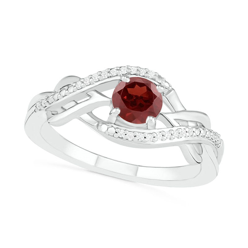 Image of ID 1 50mm Garnet and 005 CT TW Natural Diamond Layered Infinity Braid Ring in Sterling Silver