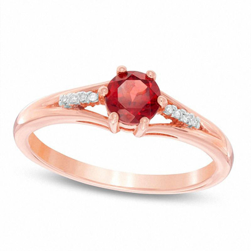 Image of ID 1 50mm Garnet and Natural Diamond Accent Split Shank Ring in Solid 10K Rose Gold