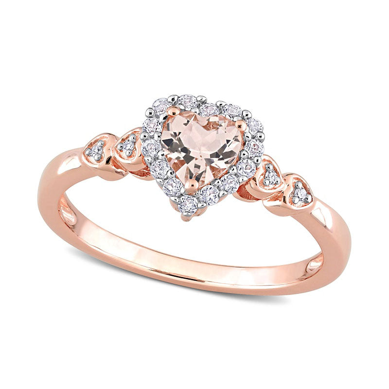 Image of ID 1 50mm Heart-Shaped Morganite White Topaz and Natural Diamond Accent Frame Heart-Sides Ring in Sterling Silver with Rose Rhodium