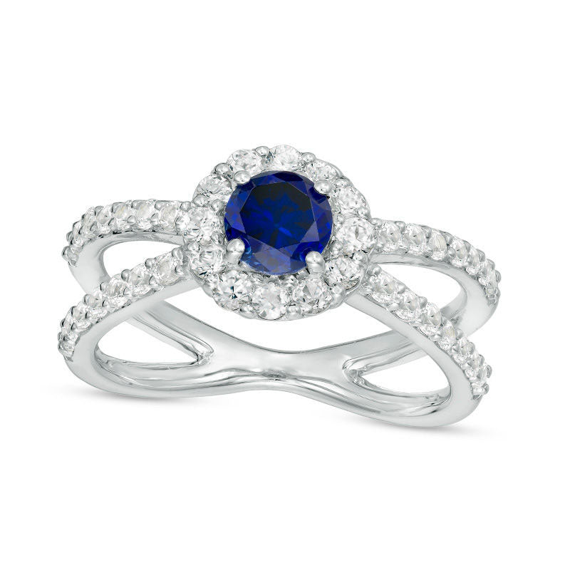 Image of ID 1 50mm Lab-Created Blue and White Sapphire Frame Orbit Ring in Sterling Silver