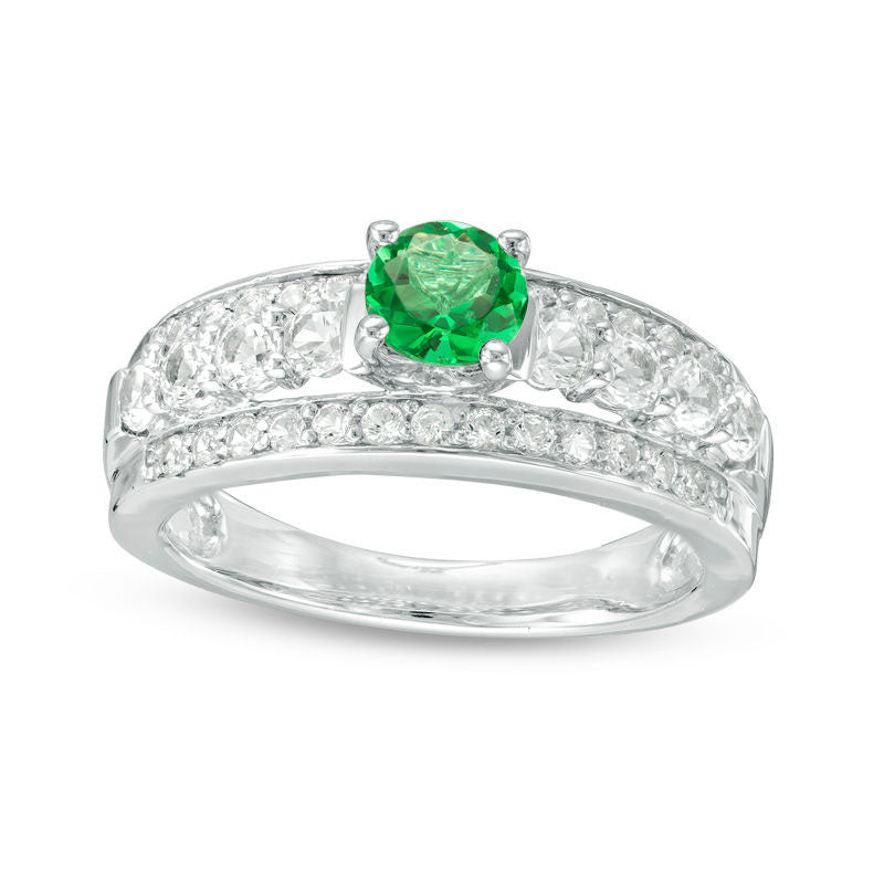 Image of ID 1 50mm Lab-Created Emerald and White Sapphire Engagement Ring in Sterling Silver