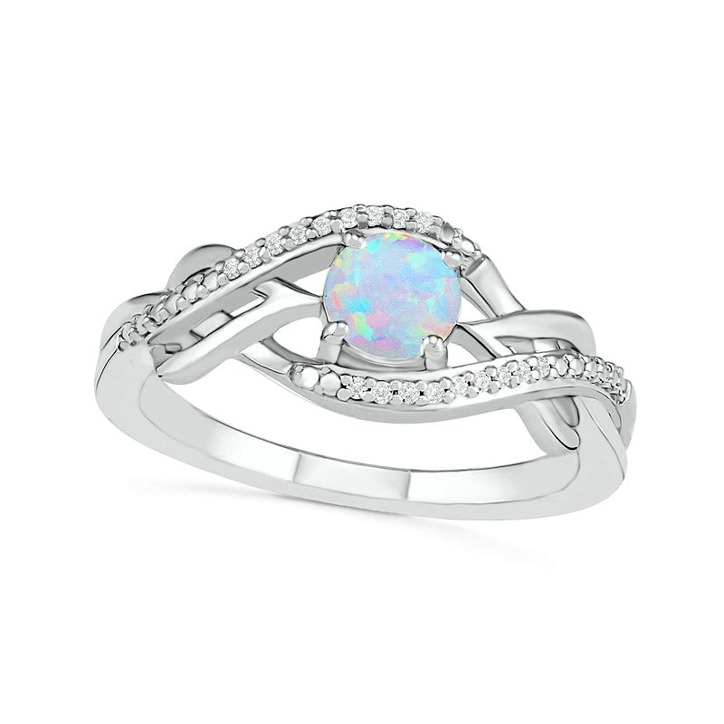 Image of ID 1 50mm Lab-Created Opal and 005 CT TW Diamond Layered Infinity Braid Ring in Sterling Silver