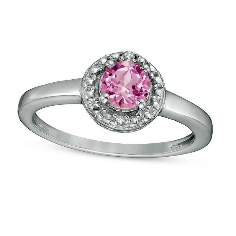 Image of ID 1 50mm Lab-Created Pink Sapphire and Diamond Accent Frame Ring in Sterling Silver
