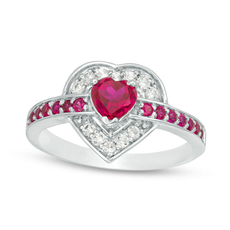 Image of ID 1 50mm Lab-Created Ruby and White Sapphire Heart Ring in Sterling Silver