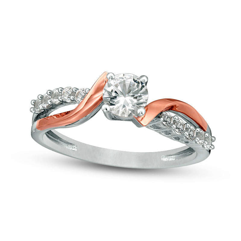 Image of ID 1 50mm Lab-Created White Sapphire Crossover Bypass Ring in Sterling Silver and Solid 14K Rose Gold Plate