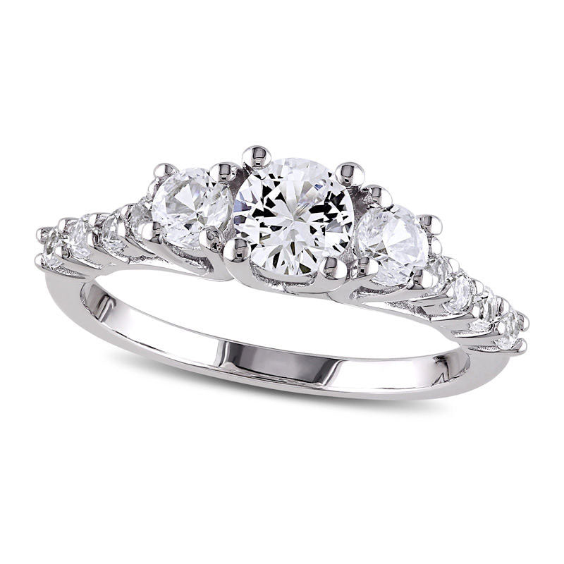 Image of ID 1 50mm Lab-Created White Sapphire Three Stone Engagement Ring in Sterling Silver