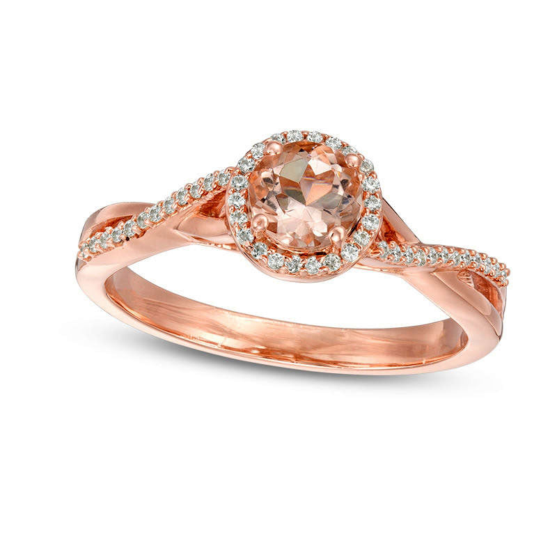 Image of ID 1 50mm Morganite and 010 CT TW Natural Diamond Frame Twist Shank Engagement Ring in Solid 10K Rose Gold