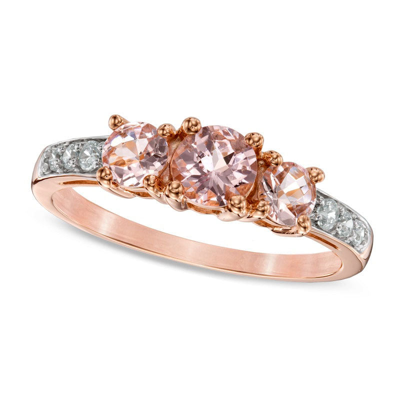 Image of ID 1 50mm Morganite and 010 CT TW Natural Diamond Three Stone Engagement Ring in Solid 10K Rose Gold
