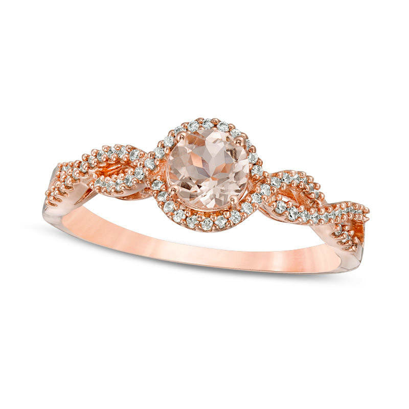 Image of ID 1 50mm Morganite and 010 CT TW Natural Diamond Twisted Bypass Frame Engagement Ring in Solid 10K Rose Gold
