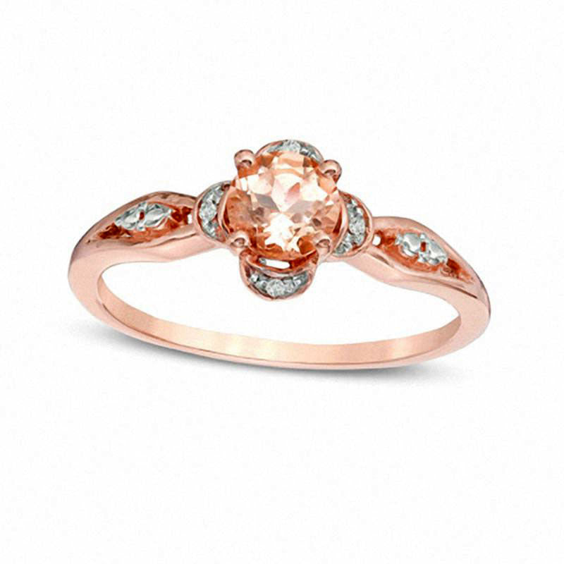 Image of ID 1 50mm Morganite and Natural Diamond Accent Beaded Scallop Frame Ring in Solid 10K Rose Gold