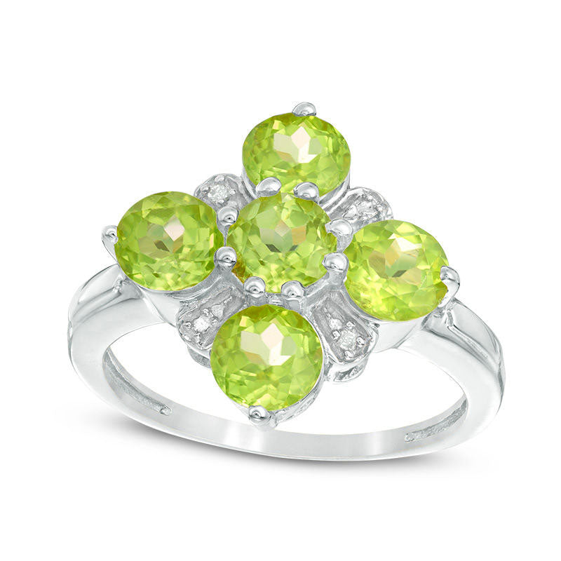 Image of ID 1 50mm Peridot and Natural Diamond Accent Five Stone Flower Ring in Sterling Silver