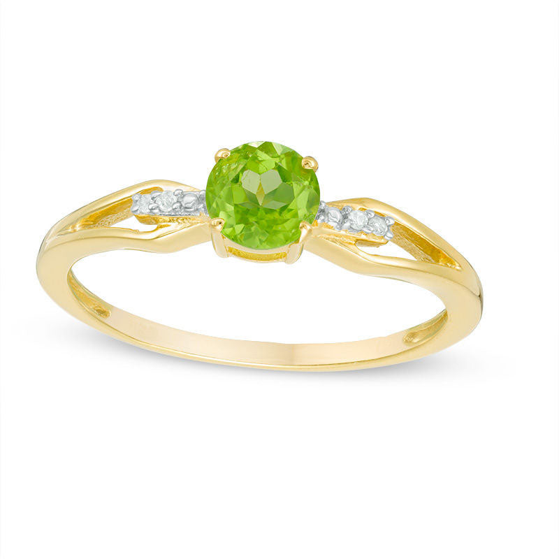 Image of ID 1 50mm Peridot and Natural Diamond Accent Split Shank Ring in Sterling Silver with Solid 14K Gold Plate