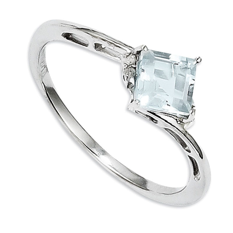 Image of ID 1 50mm Princess-Cut Aquamarine and Natural Diamond Accent Promise Ring in Sterling Silver