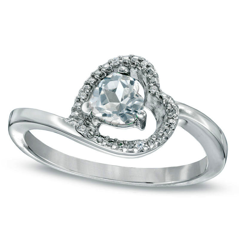 Image of ID 1 50mm Sideways Heart-Shaped Lab-Created White Sapphire and Diamond Accent Promise Ring in Sterling Silver