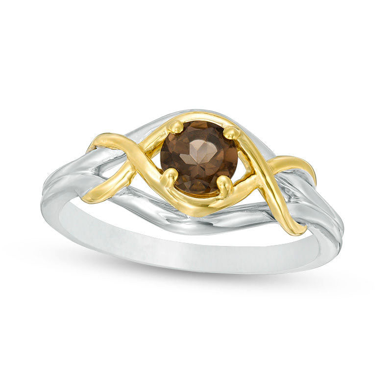 Image of ID 1 50mm Smoky Quartz Wrapped Split Shank Ring in Sterling Silver and Solid 10K Yellow Gold