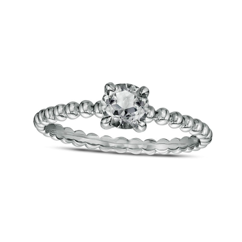 Image of ID 1 50mm White Topaz Beaded Comfort-Fit Stackable Ring in Solid 10K White Gold - Size 7