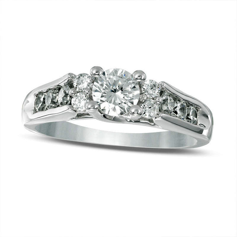 Image of ID 1 51mm Lab-Created White Sapphire Engagement Ring in Sterling Silver
