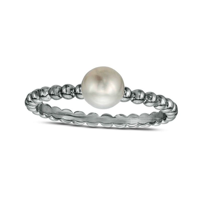 Image of ID 1 55-60mm Cultured Freshwater Pearl Beaded Comfort-Fit Stackable Ring in Solid 10K White Gold - Size 7
