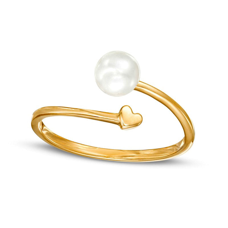 Image of ID 1 55mm Cultured Freshwater Pearl and Polished Heart Open Wrap Ring in Solid 10K Yellow Gold