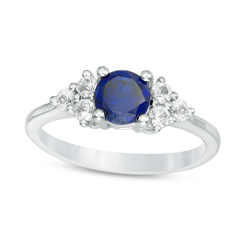 Image of ID 1 55mm Lab-Created Blue and White Sapphire Tri-Sides Ring in Sterling Silver