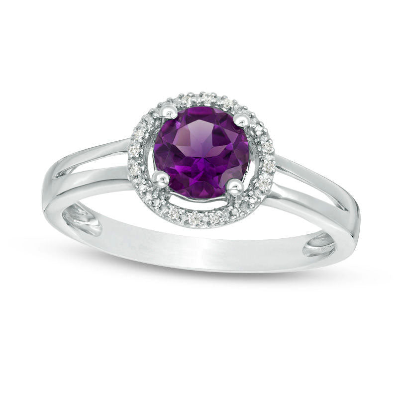 Image of ID 1 57mm Amethyst and Natural Diamond Accent Frame Split Shank Ring in Sterling Silver