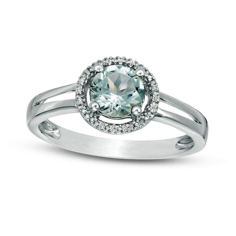 Image of ID 1 57mm Aquamarine and Natural Diamond Accent Frame Split Shank Ring in Sterling Silver