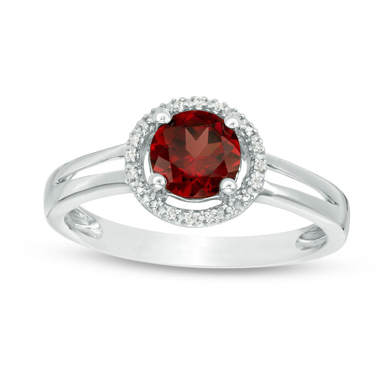 Image of ID 1 57mm Garnet and Natural Diamond Accent Frame Split Shank Ring in Sterling Silver