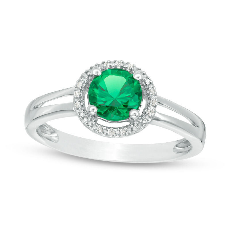 Image of ID 1 57mm Lab-Created Emerald and Diamond Accent Frame Split Shank Ring in Sterling Silver