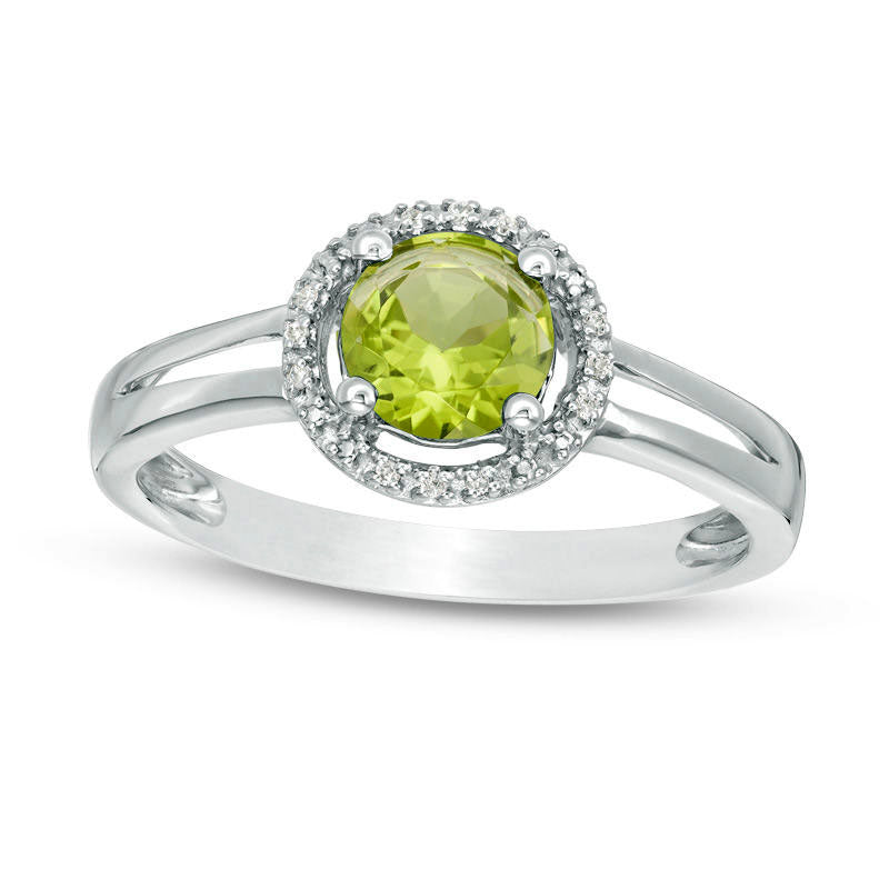 Image of ID 1 57mm Peridot and Natural Diamond Accent Frame Split Shank Ring in Sterling Silver