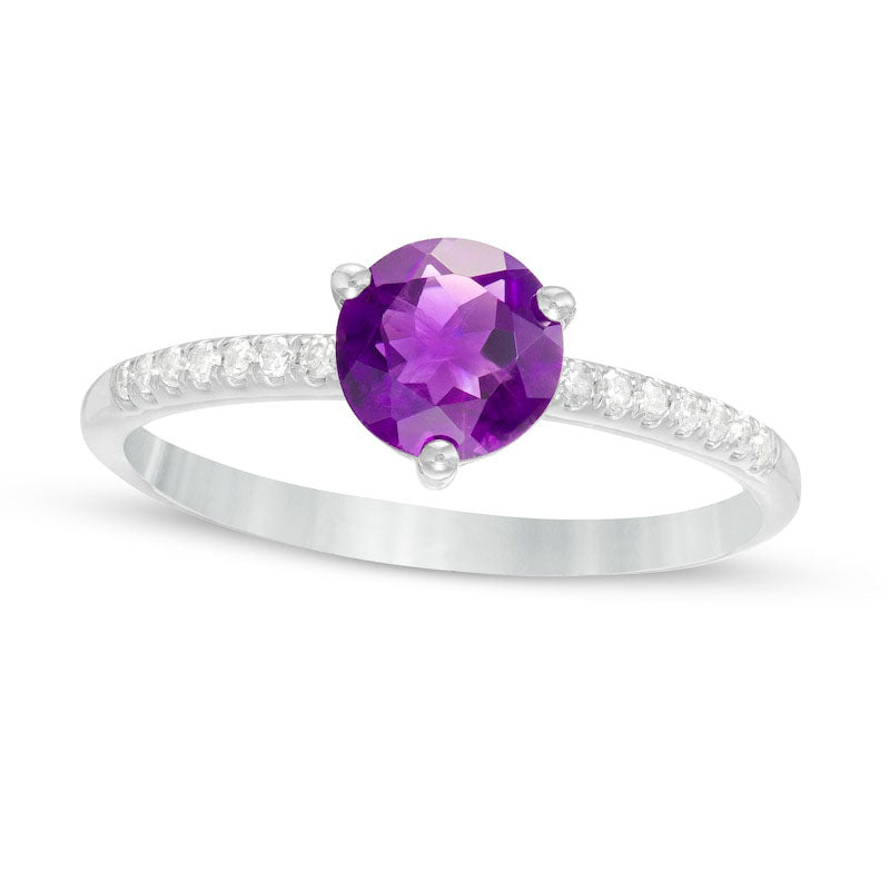 Image of ID 1 60mm Amethyst and 010 CT TW Natural Diamond Ring in Solid 10K White Gold