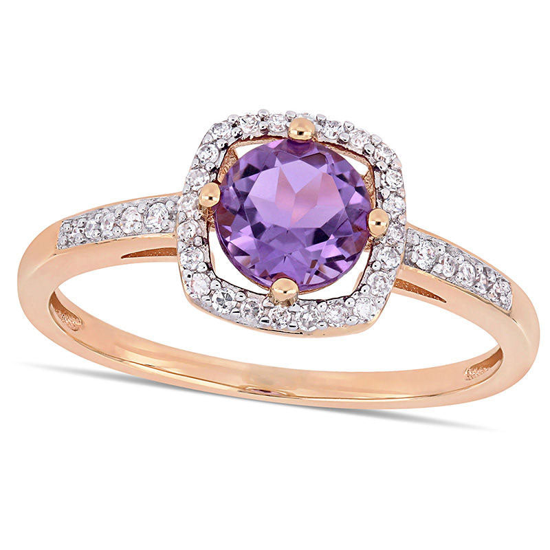Image of ID 1 60mm Amethyst and 013 CT TW Natural Diamond Cushion Frame Ring in Solid 10K Rose Gold