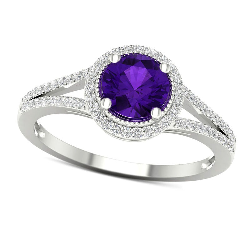 Image of ID 1 60mm Amethyst and 017 CT TW Natural Diamond Double Frame Antique Vintage-style Split Shank Ring in Solid 10K White Gold