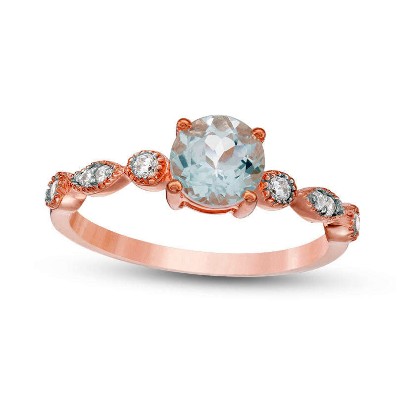Image of ID 1 60mm Aquamarine and 010 CT TW Natural Diamond Antique Vintage-Style Ring in Solid 10K Rose Gold