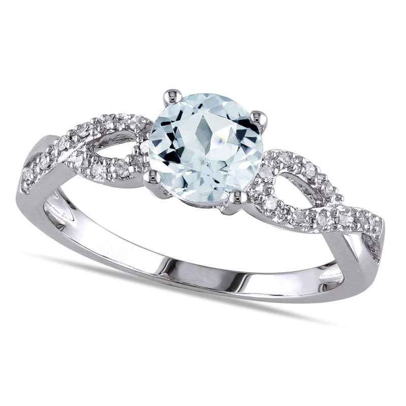 Image of ID 1 60mm Aquamarine and Natural Diamond Accent Twist Shank Ring in Solid 10K White Gold
