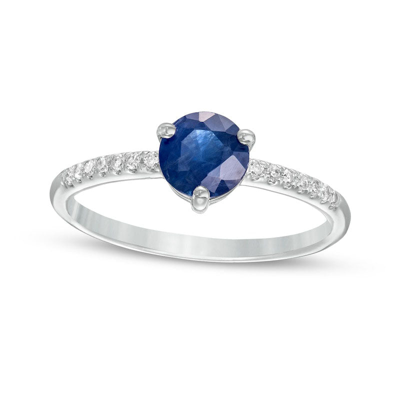 Image of ID 1 60mm Blue Sapphire and 010 CT TW Natural Diamond Ring in Solid 10K White Gold