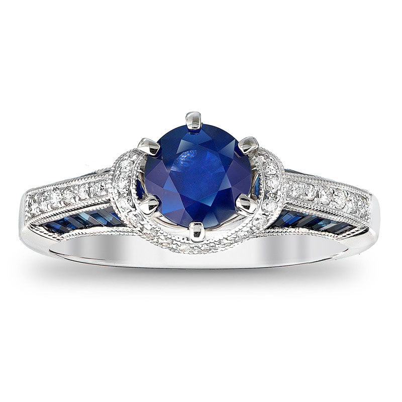 Image of ID 1 60mm Blue Sapphire and 017 CT TW Natural Diamond Engagement Ring in Solid 14K White Gold
