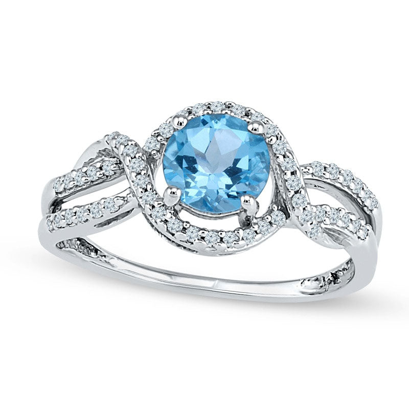 Image of ID 1 60mm Blue Topaz and 020 CT TW Natural Diamond Split Shank Ring in Solid 10K White Gold