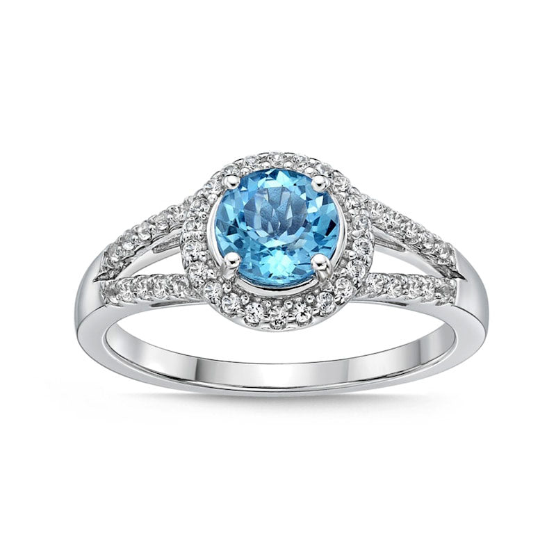 Image of ID 1 60mm Blue and White Topaz Frame Split Shank Ring in Sterling Silver