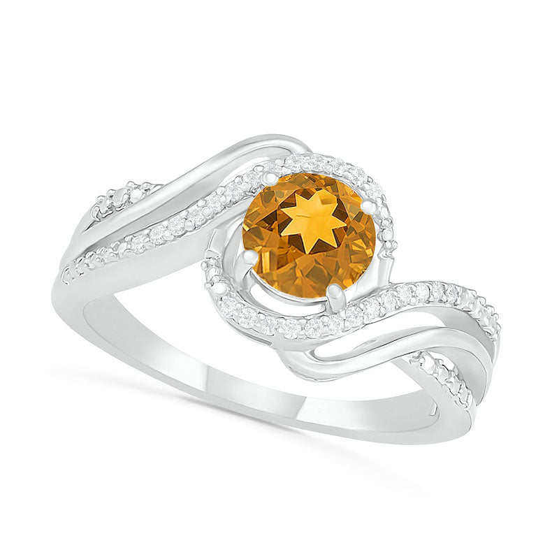 Image of ID 1 60mm Citrine and 007 CT TW Natural Diamond Beaded Triple Row Bypass Twist Shank Ring in Sterling Silver