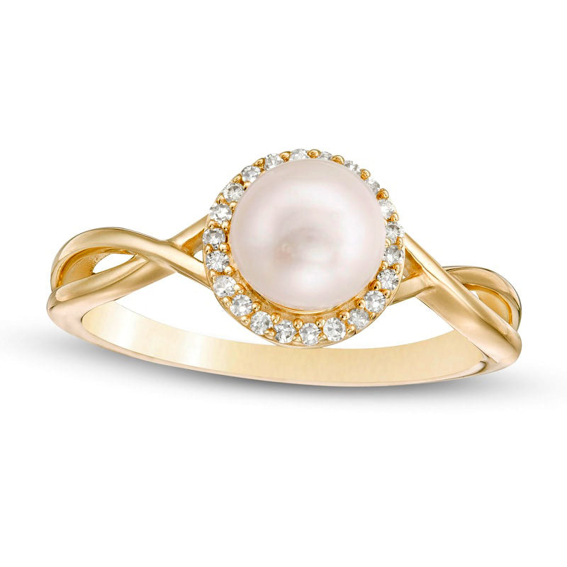 Image of ID 1 60mm Cultured Freshwater Pearl and 010 CT TW Natural Diamond Frame Twist Shank Ring in Solid 10K Yellow Gold