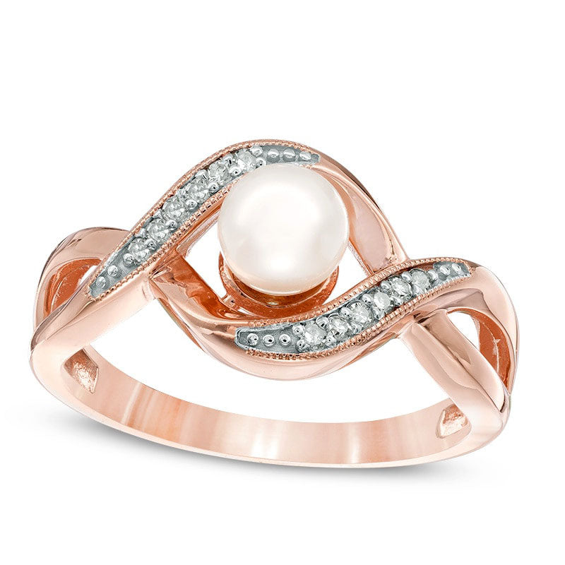 Image of ID 1 60mm Cultured Freshwater Pearl and Natural Diamond Accent Antique Vintage-Style Ring in Solid 10K Rose Gold
