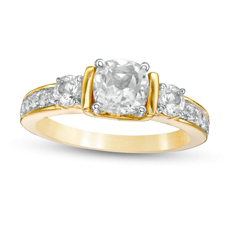 Image of ID 1 60mm Cushion-Cut Lab-Created White Sapphire Collar Ring in Sterling Silver with Solid 14K Gold Plate