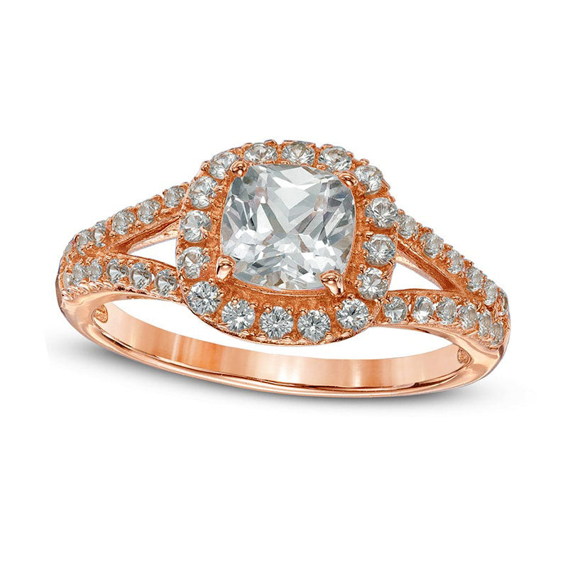 Image of ID 1 60mm Cushion-Cut Lab-Created White Sapphire Frame Ring in Sterling Silver with Solid 14K Rose Gold Plate - Size 7