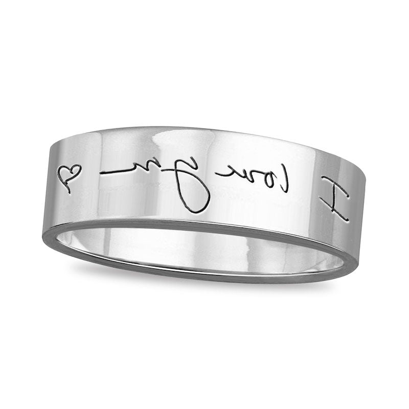 Image of ID 1 60mm Engravable Message Handwriting Comfort-Fit Wedding Band in Sterling Silver (1 Image and Line)