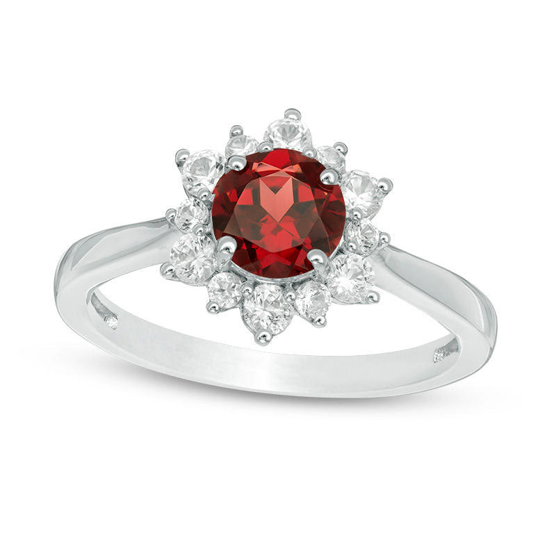 Image of ID 1 60mm Garnet and Lab-Created White Sapphire Sunburst Ring in Sterling Silver