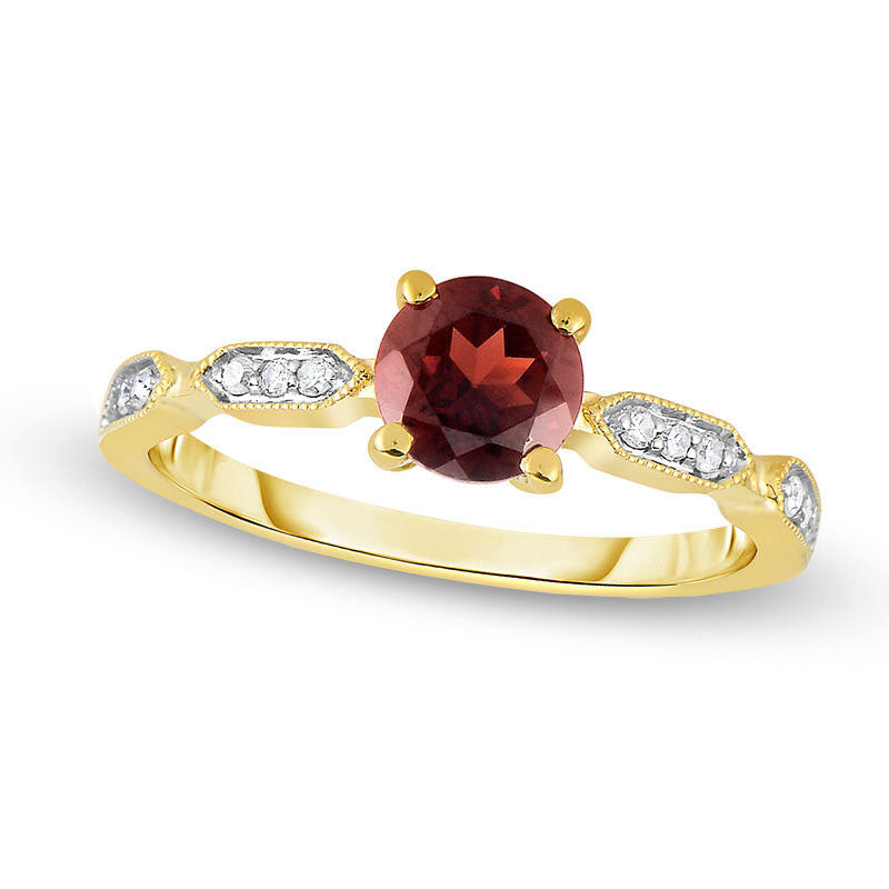 Image of ID 1 60mm Garnet and Natural Diamond Accent Ring in Solid 10K Yellow Gold