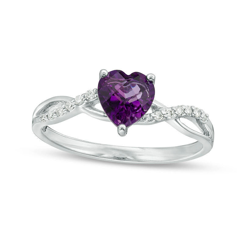 Image of ID 1 60mm Heart-Shaped Amethyst and 005 CT TW Natural Diamond Twist Shank Ring in Solid 10K White Gold