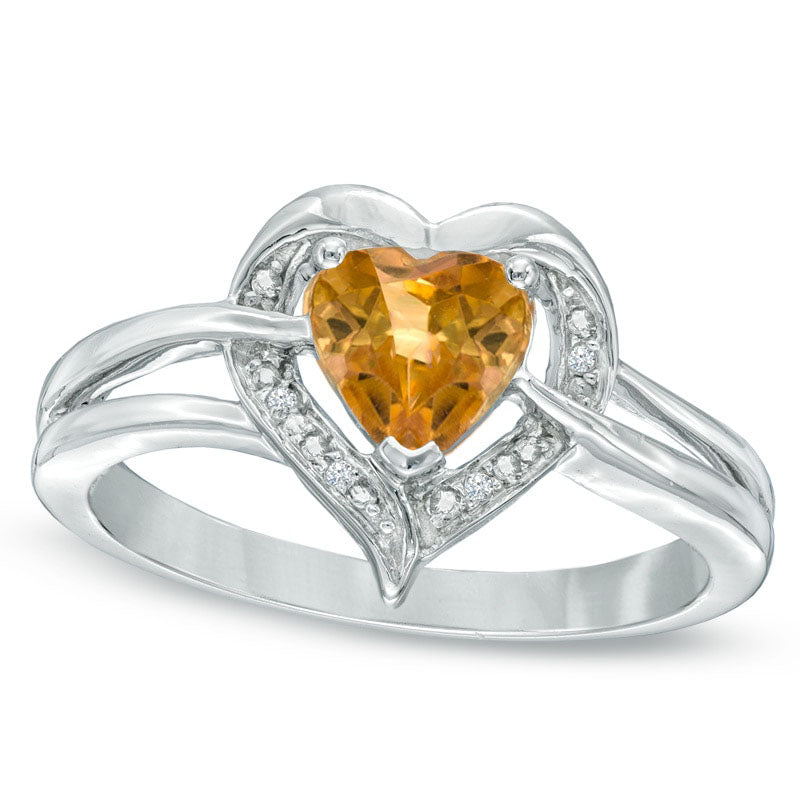 Image of ID 1 60mm Heart-Shaped Citrine and Natural Diamond Accent Ring in Sterling Silver